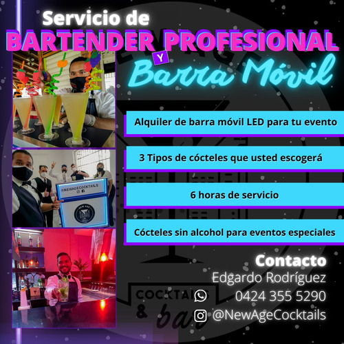 Imagen 2 de 10 de Servicio Barra Movil Led Y Bartender Profesional, Cocteles.