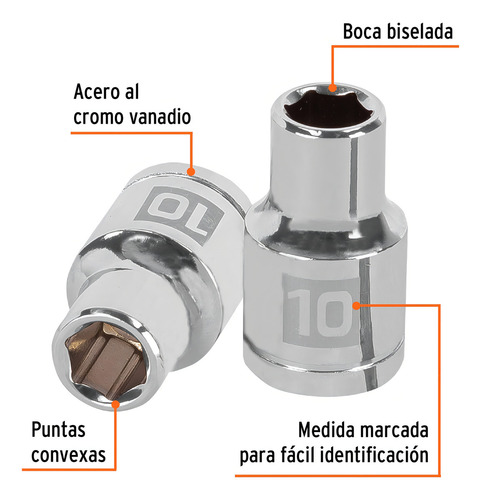Dado 1/2' 6 Puntas Milimetrico 10 Mm Truper 13260 Color Plateado