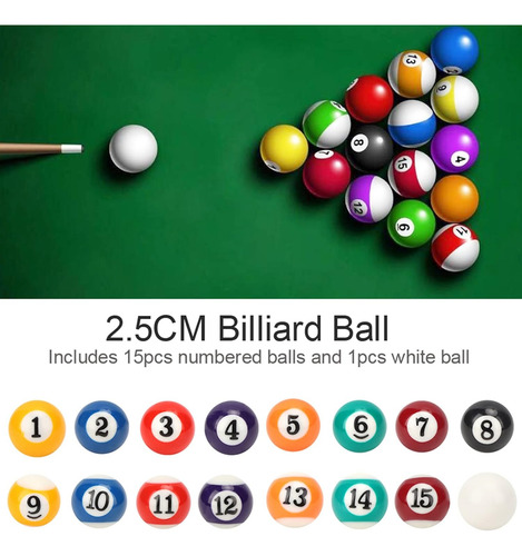 Haosie 16pcs Mini Juego De Bolas De Billar, 2.5cm/0.98inc...