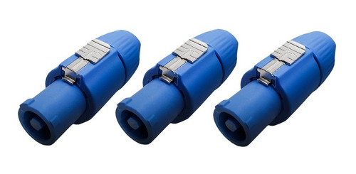 Kit 3 Plug Conector Powercon Macho Azul Linha 20a Iluminação