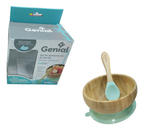 Taza De Alimentacion De Bambu Con Bol De Succion Y Cuchara