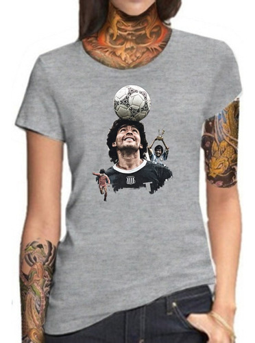 Remera Gris Sublimada Mujer Maradona Todos Los Modelos !!!