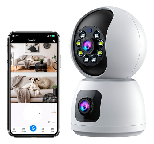  Camara Ip Wifi Doble Lente 360 Interior Sirenas Alarma