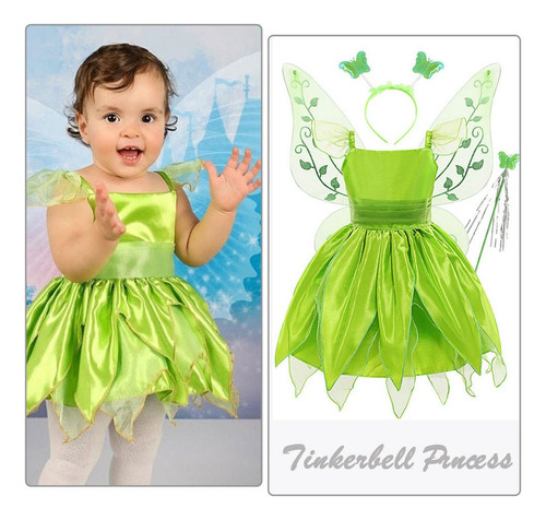 Disfraz De Hada Verde Campanita Tinkerbell Niña Día Del [u]