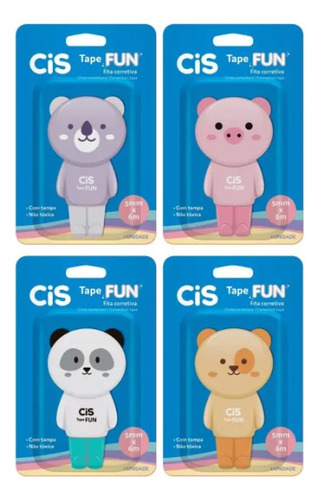 Corretivo Em Fita Cis Tape Fun Bichinhos Kit 4 Unidades