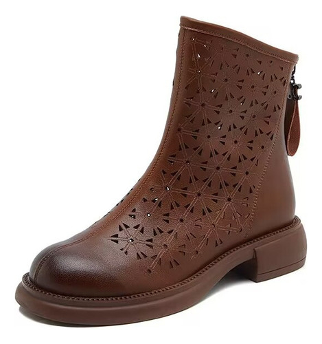 Botas Cortas Cremallera Sandalia Retro Hueco Casual Mujer