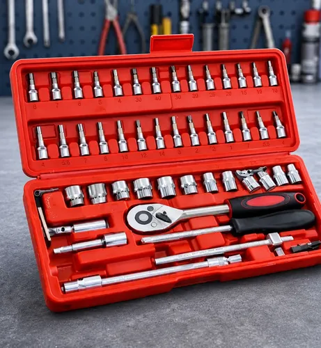 Set Juego De Tubos Llaves Criquet Y Puntas 46 Piezas Rojo