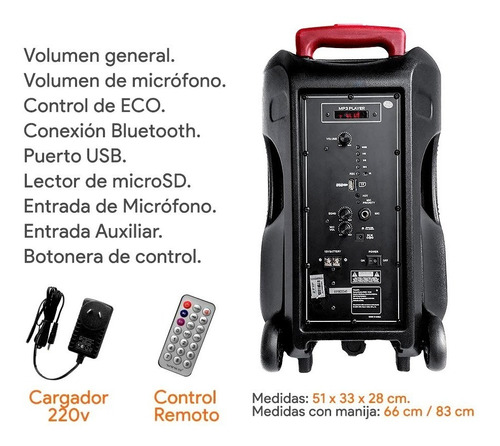 Parlante Portatil 12 4000w Bateria Bluetooth Usb Radio Inalambrico Recargable 12 Y 220v + Microfono + Sonido Luces Led