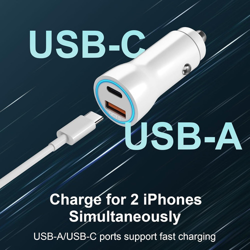Cargador De Coche Para iPhone 16 15, Certificado Apple Mfi C
