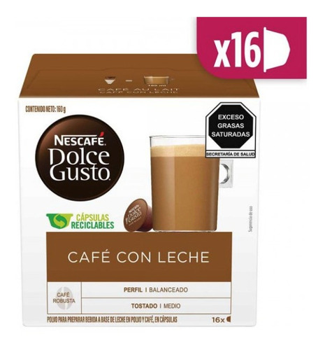 Nescafé Dolce Gusto 16 Cápsulas Sabor Café Con Leche Oferta!