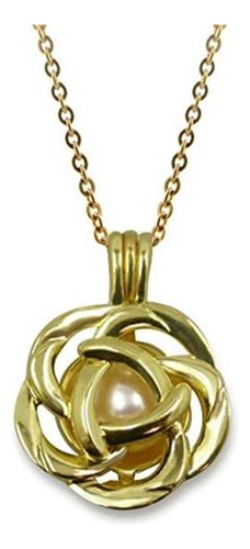 Pearlina Collar Jaula Chapado En Oro Con Flor Rosa Perla Cul