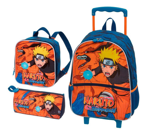 Mochila Rodinha Lancheira Estojo Naruto Shippuden Kurama