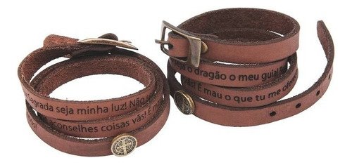 Pulseira Couro Marrom Claro Oracao Sao Bento Peq Aprox 57cm Comprimento 57 Cm Diâmetro 17 Cm