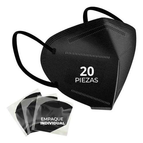 20 Cubrebocas Kn95 Tapabocas Mascarilla 5 Capas Certificado Color Negro Diseño De La Tela Liso