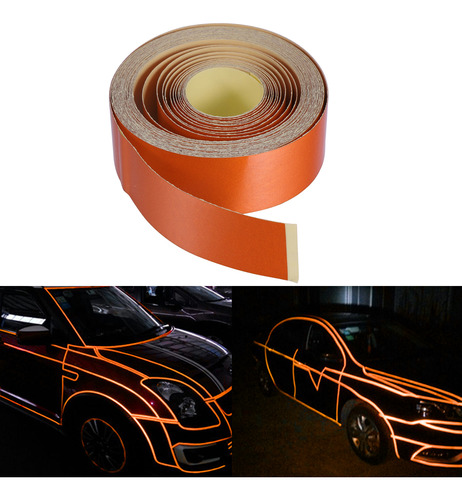 Adhesivo Naranja Reflectante Con Rayas Para Llantas De Coche