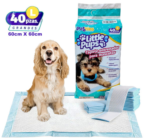 Tapete Entrenador Absorbente Para Mascotas, Perros En Entrenamiento, Recuperación O Incontinencia. 40 Piezas De Pañales Talla Grande 60cm X 60cm