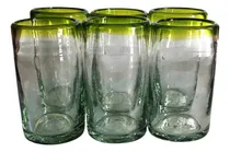 Comprar Juego De 6 Vasos Soplados A Mano Acabado En Verde Mexicano