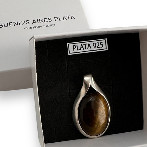 Dije Plata 925 Oval Piedras Ojo Tigre Naturales Mujer Joya