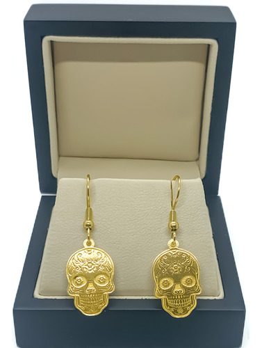 Aros Calavera Mexicana Catrina Oro 18k Macizo