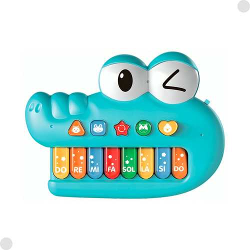 Brinquedo Piano Musical Crocodilo Dinossauro 4904 - Braskit Cor Azul / Crocodilo