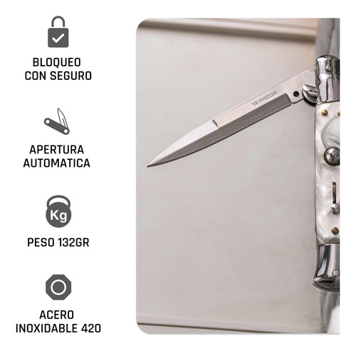 Navaja Estilete Con Boton Automático Cuchillo Acero Razor Blanco