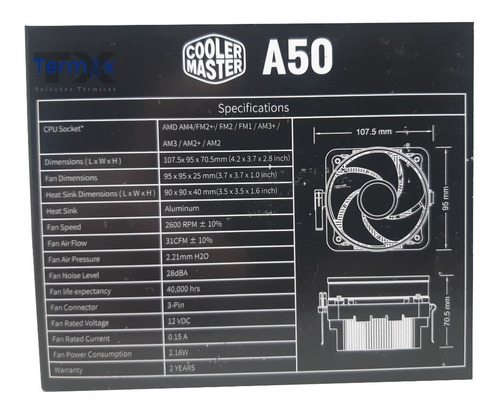 Imagem 6 de 10 de Air Cooler Cpu Cooler Master A50 P/ Amd Am4 Am3 Am2 Fm2 Fm1
