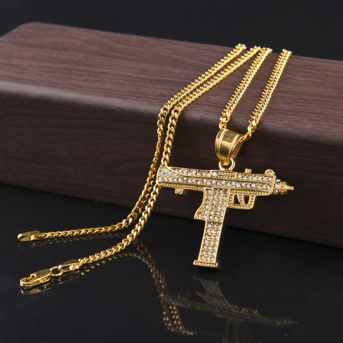 Cadena Cubana Con Colgante De Diamantes De Color Dorado Para
