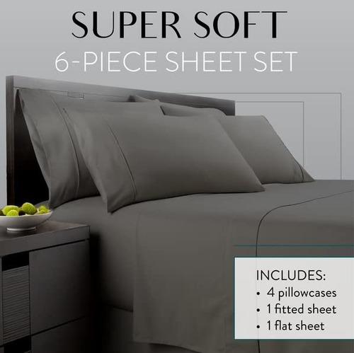 Juego De Sábanas Danjor Linens Grises Tamaño Queen, Cama Bla