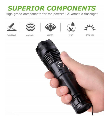 Linterna Táctica De Mano Led Resistente Al Agua Para Acampar