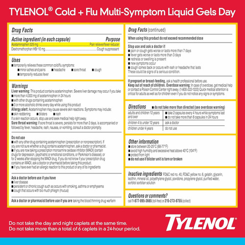 Tylenol Cold + Flu Día Y Noche Resfriado Y Gripe 24 Tabletas