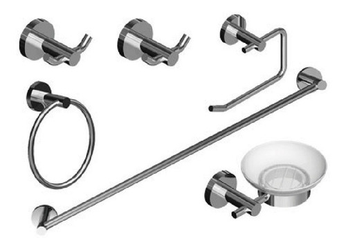 Imagen 1 de 4 de Kit Accesorios Baño 6 Piezas Metal Y Vidrio 71029 Piazza