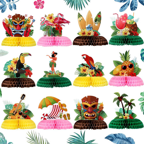 12 Piezas De Centro De Mesa Hawaiano Luau De Panal De Abeja 