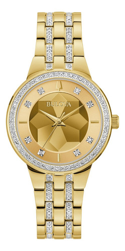 Reloj Bulova Phantom Cristales Swarovski 97l176 Correa Dorado Bisel Dorado Fondo Dorado