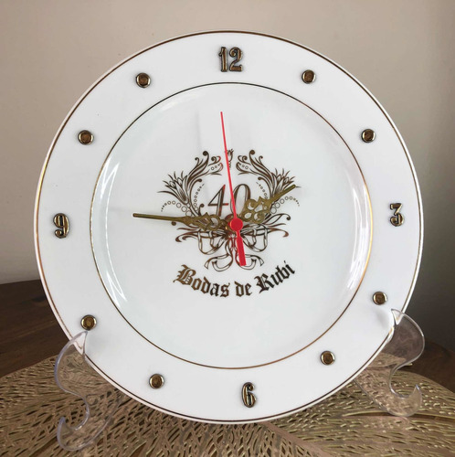 Relógio Porcelana Bodas De Rubi 40 Anos -2 Linha - 25cm