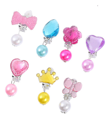 Pendientes Con Clip For Niñas, Con Forma Corazón, 7 Pare