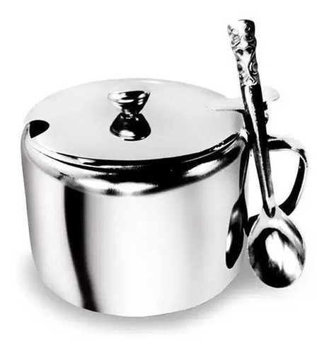 Açucareiro Inox Metálico Com Colher 300ml Kehome Cor Prata