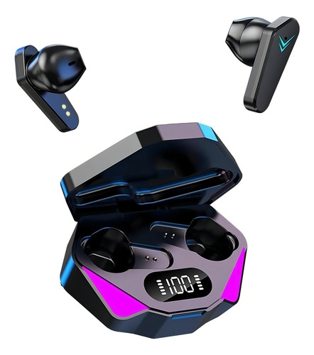 Fones De Ouvido Gamer X15 Sem Fio Bluetooth 5.0 X15 Headset Cor Preto Luz Lilás Preto