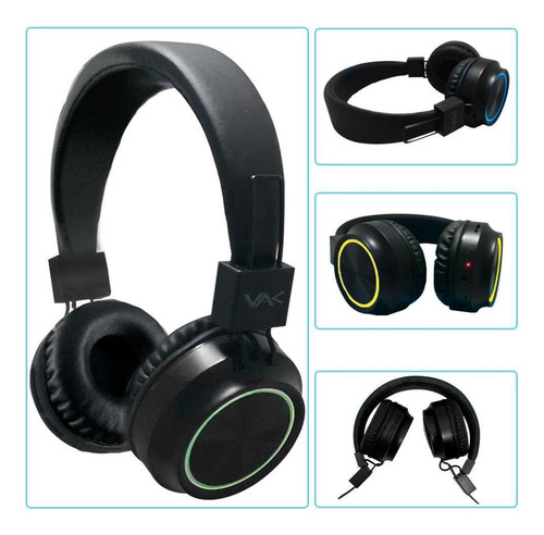 Imagen 5 de 8 de Audifonos Vak 2026 Bluetooth Fm Entrada Sd Aux Diadema Led