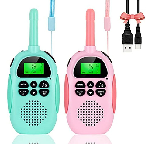 Walkie Talkies Para Niños Recargable Juguete De Navidad Para Niños Con Linterna Lcd Retroiluminada Vox, Rango De 3 Millas Para Exteriores, Camping, Senderismo (1 Azul Claro Y 1 Rosa, 2 Unidades)