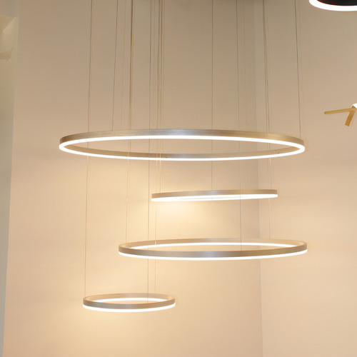 GMH luminária Lustre Pendente Led Moderno Pé Direito Alto 3 metros Hall Aneis Led Estrutura Branco
