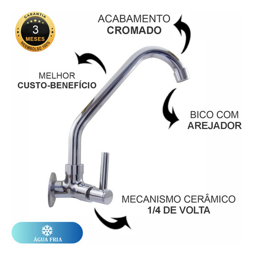 Torneira Gourmet De Parede Monocomando Para Cozinha 24cm Abs Cromado Com Arejador Econômico Alavanca Água Fria Instalação Rosca 1/2 Pol Linha Econômica Fc-80 Via Flix