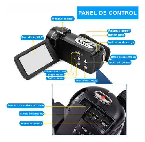 Filmadora Ruffo Rf-camcor2 2.7k Hd Alta Definición 50mp Con Memoria 32gb + 2 Baterías