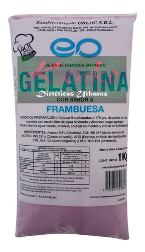 Gelatina 1kg Sabor Frambuesa C/ Azúcar (orloc) Kenko Almagro