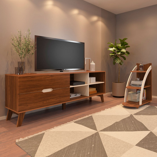Sala De Estar Completa Verona 2 Gavetas 4 Prateleiras Cor Marrom-escuro