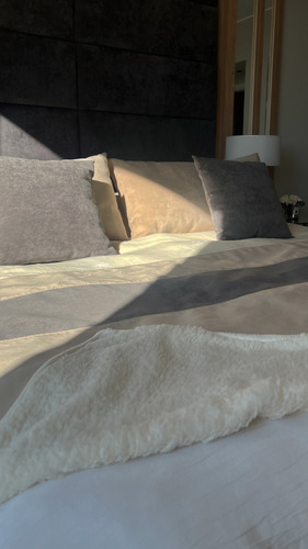 Frazada Con Corderito Tela Flannel 2 1/2 Plazas Térmica Beige Liso