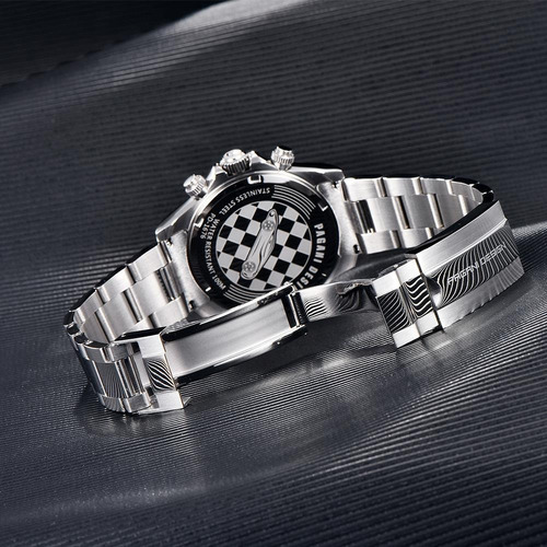 Pagani Design Pd-1676_40mm_paul Newman_cronografo_estilo Malla Plateado Bisel Negro Fondo Negro