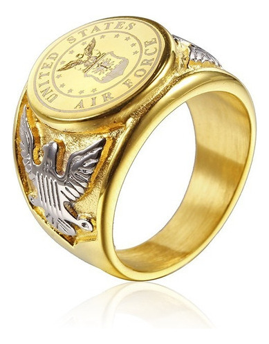 Anillo Militar Estadounidense En Tono Dorado Con Insignia Pl