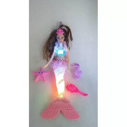 Boneca Barata Sereia Com Luz E Musical Tipo Barbie 30 Cm 4pç em