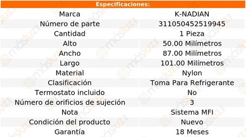Toma De Refrigerante Nylon 3 Pernos 300e L6 3.2l 93