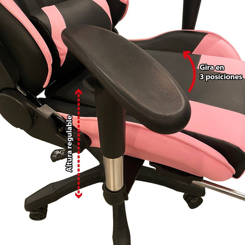 Imagen 4 de 8 de Silla Pc Gamer 06 Rosa 2 Almohadones/apoyapies Envio Gratis